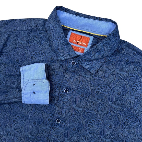 Consequence Shirt Mens Large Paisley Slim Fit Stretch Long Sleeve Dress Shirt - Picture 1 of 13